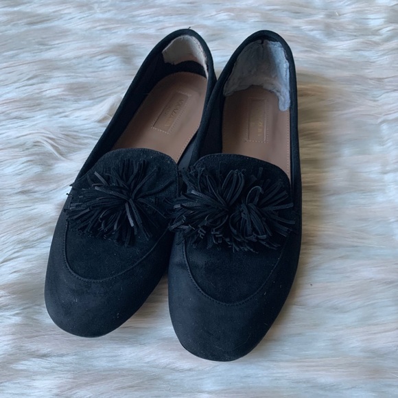 Aquazzura Suede Fringed Pom Loafers - Black - Picture 3 of 9